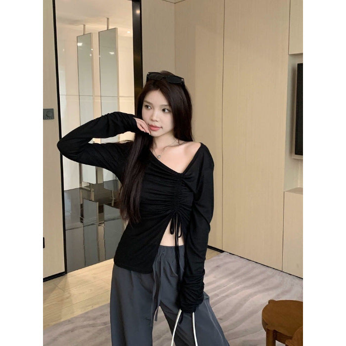 Ladies long-sleeved wrap top with sophisticated gathering Chic & Stil