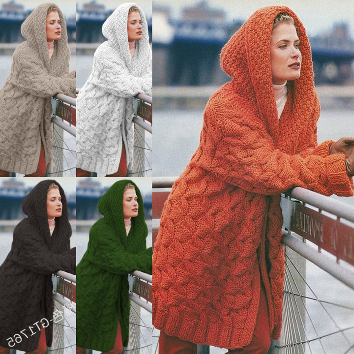 Cardigan en tricot épais pour femmes avec capuche et motif texturé Chic & Stil