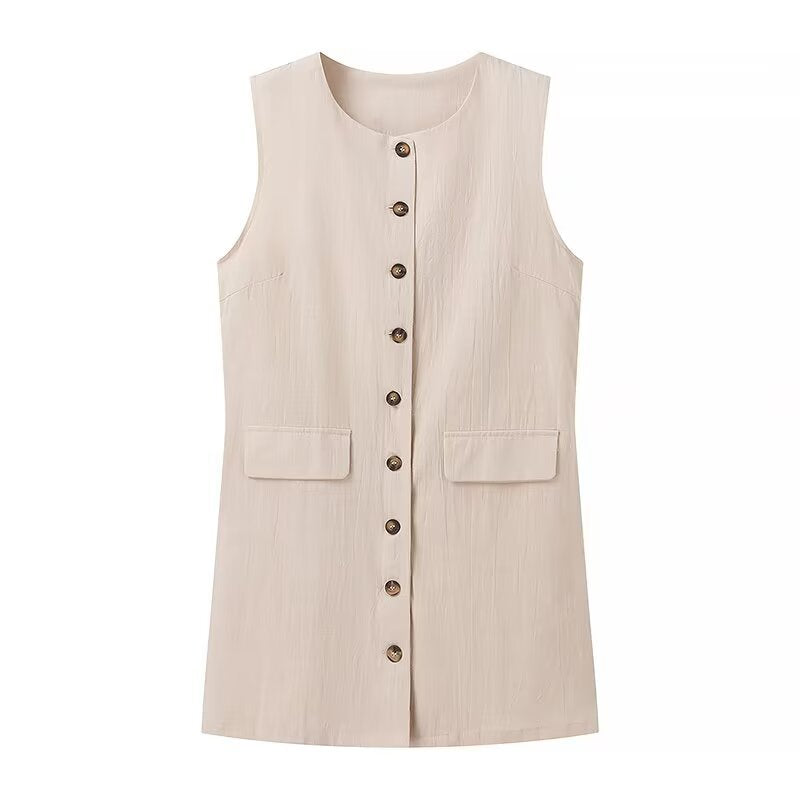 Sleeveless shirt dress for women with practical pockets and decorative button details Lune London