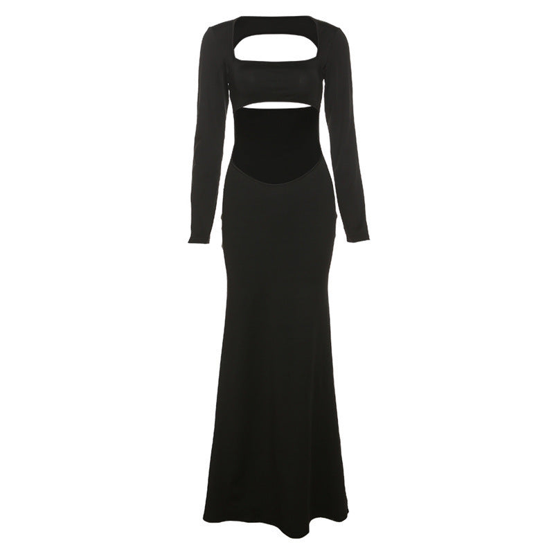 Lune London Long Sleeve Cut-Out Maxi Dress for Women with Fitted Cut
