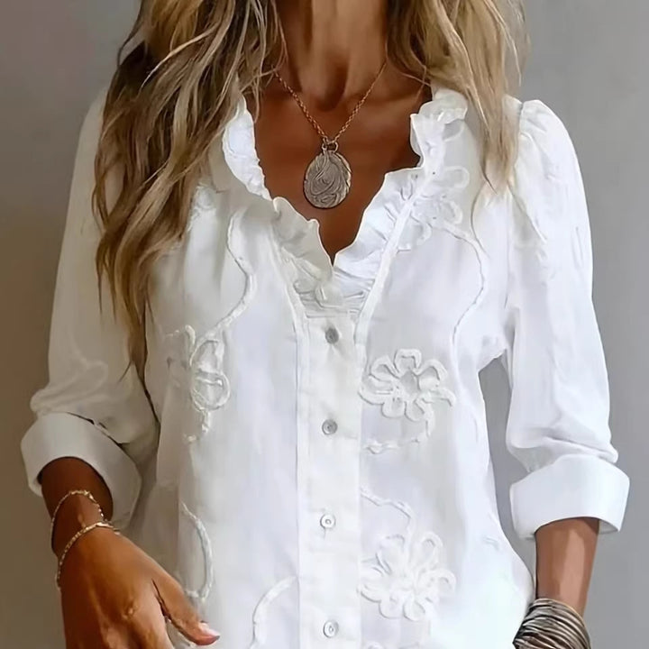 Ladies elegant blouse with floral embroidery and voluminous sleeves Lune London