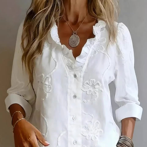 Ladies elegant blouse with floral embroidery and voluminous sleeves Lune London