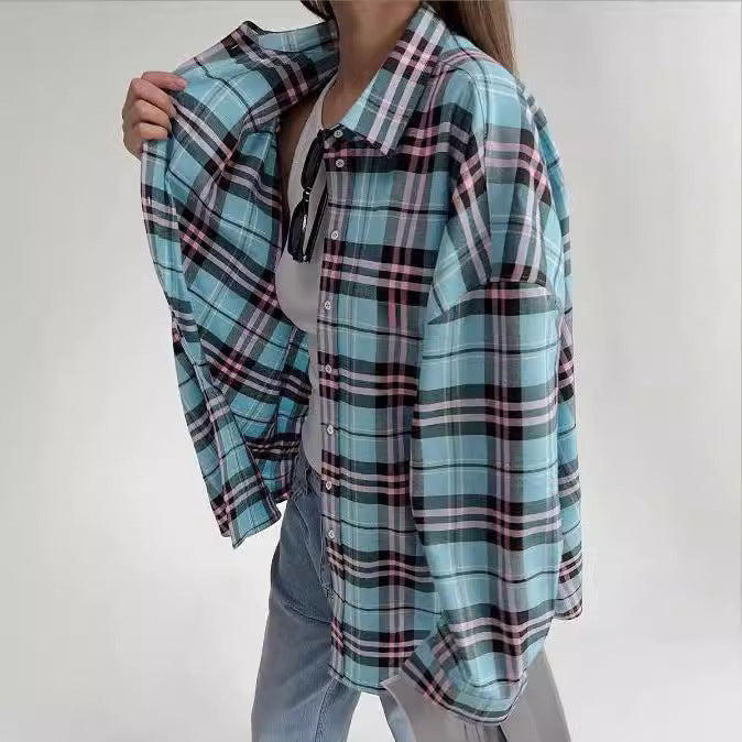 Oversized plaid shirt ladies Chic und Style