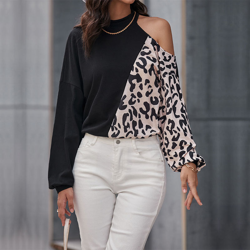 Chemise longue à manches longues pour femmes à motif léopard et inserts asymétriques Chic & Stil