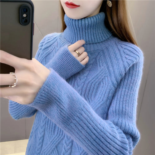 Women's turtleneck pullover with textured cable knit pattern and long sleeves Lune London