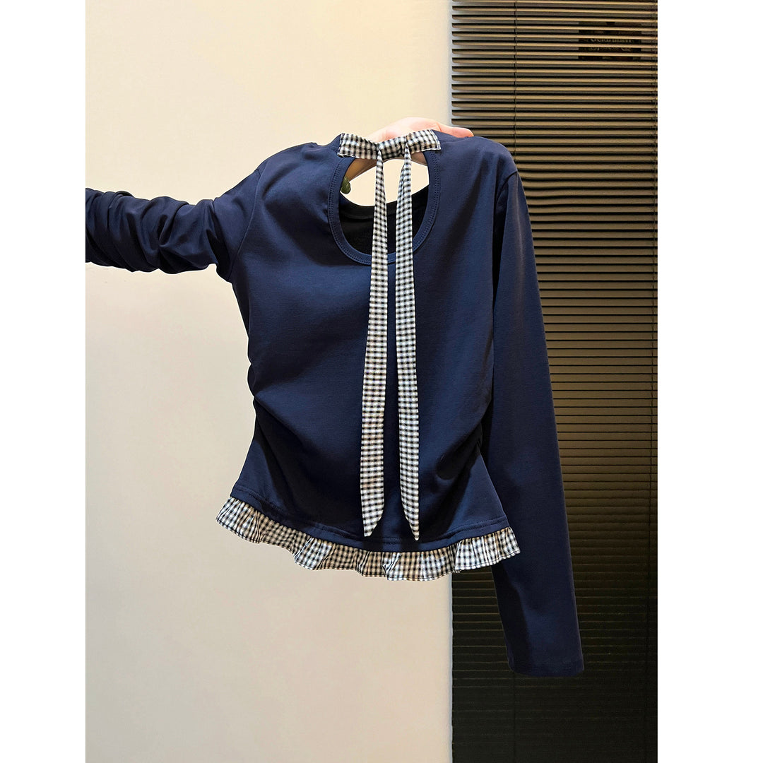 Women's long sleeve shirt with asymmetrical ruffle edge and decorative back Chic & Stil