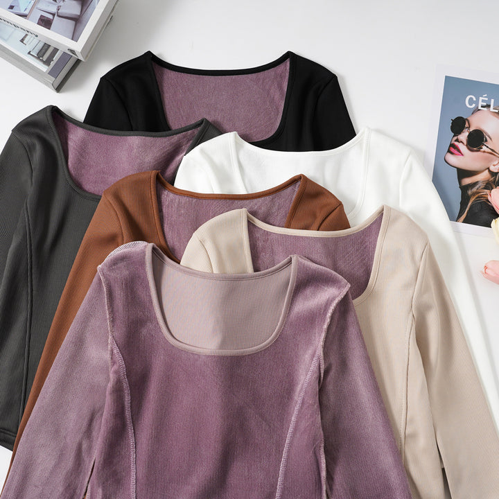 Women’s long-sleeved ribbed top with modern square neckline Chic & Stil