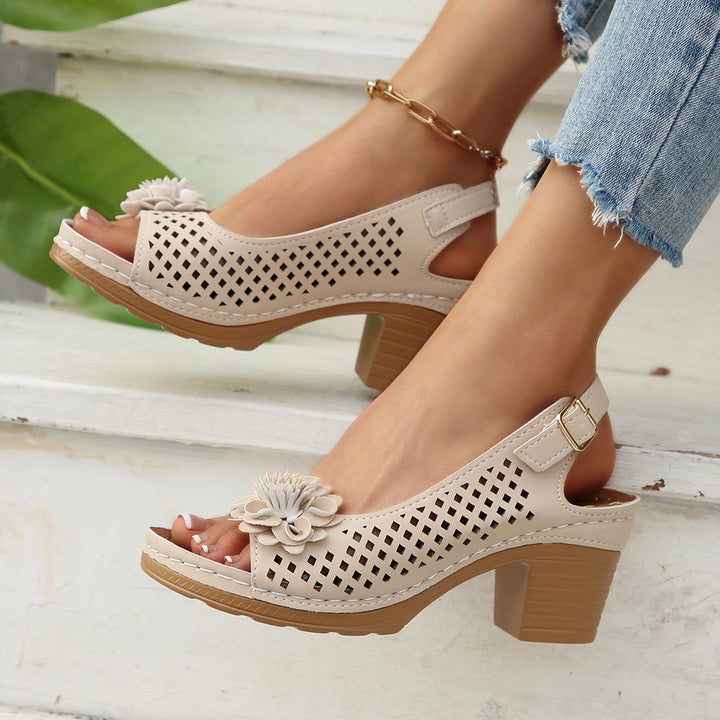 Ladies Decorative Block Heel Sandals Lune London