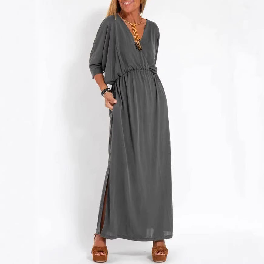 Robe maxi élégante pour femmes avec fente latérale et ceinture flexible Chic & Stil