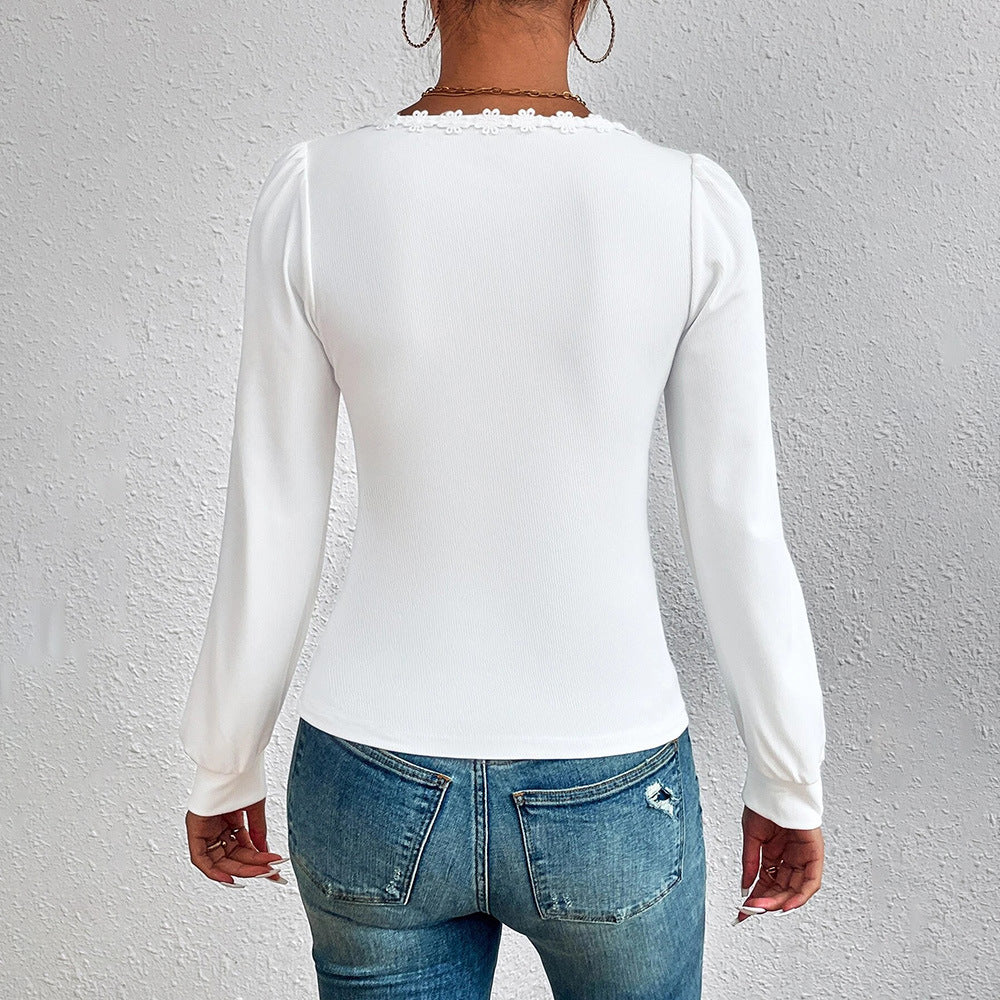 Chemise à manches longues pour femme avec décoration en volants élégante et coupe ajustée Chic & Stil