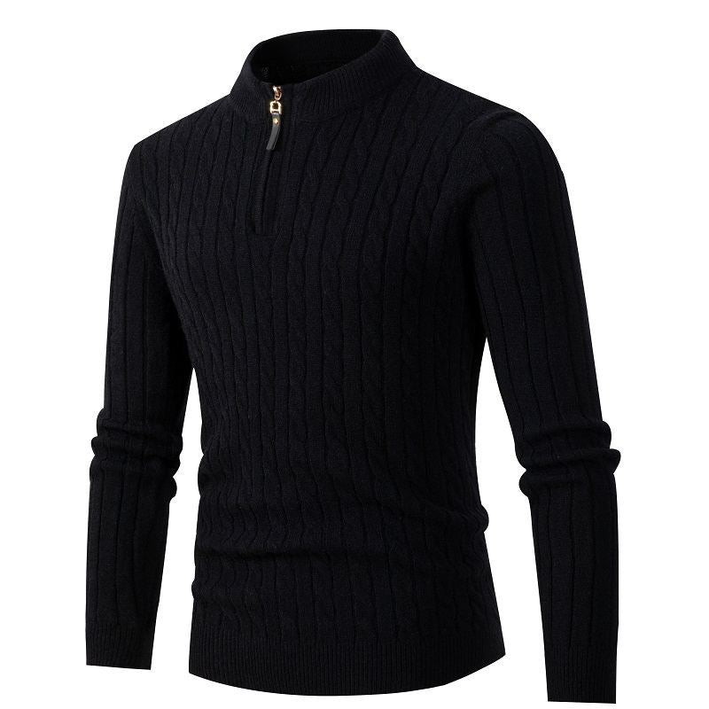 Men's High Quality Knitted Sweater with High Collar and Zipper Lune London