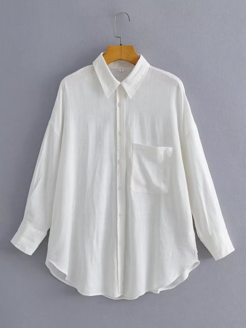 Chemise Blouse Oversized Décontractée Femme avec Poche Poitrine et Structure Subtile Chic & Stil