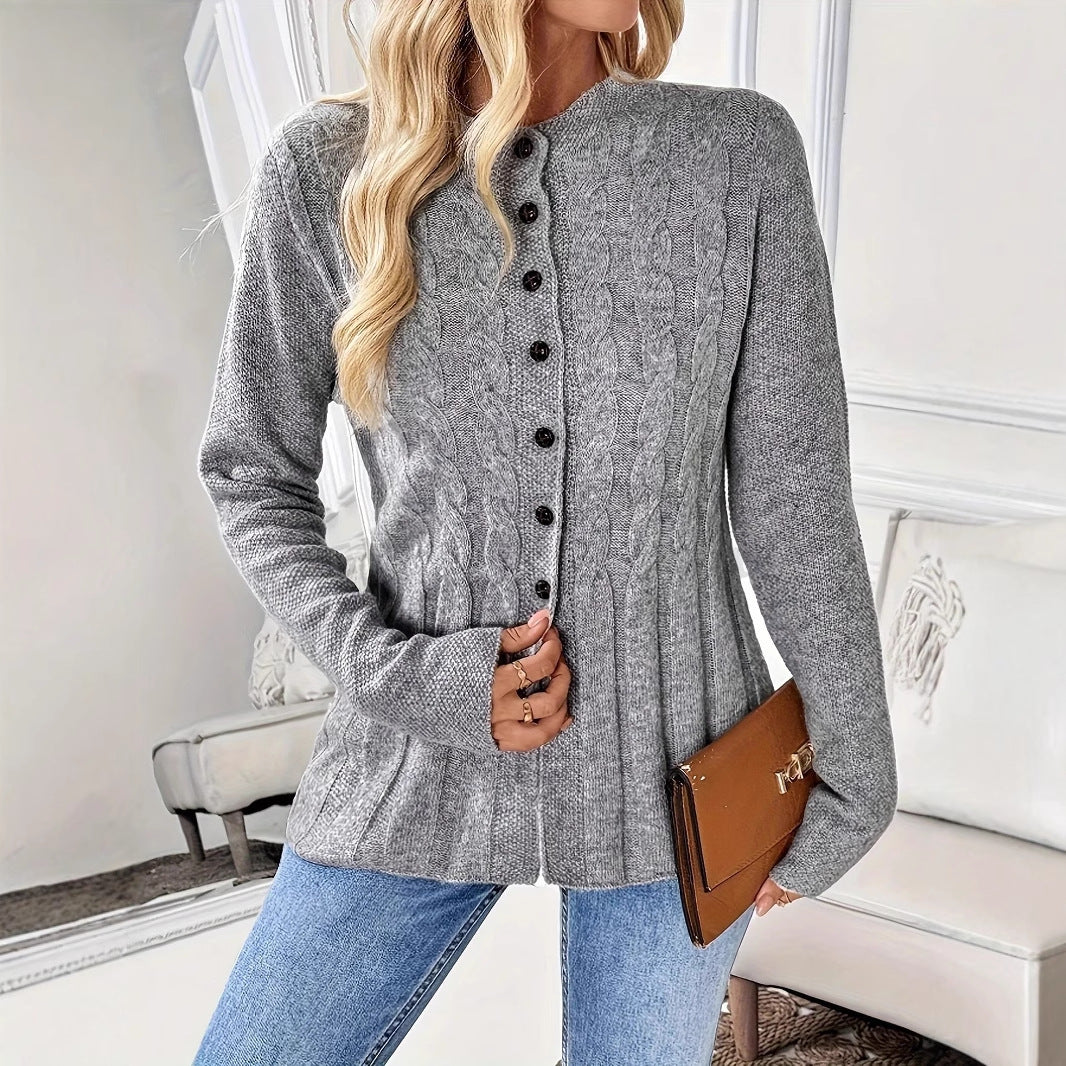 Knitted jacket for women with a subtle rib design and chic button details Lune London