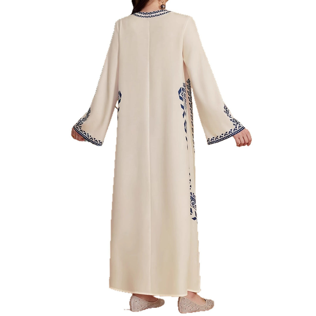 Caftan dress for women with an artistic embroidered design and an elegant V-neck Lune London