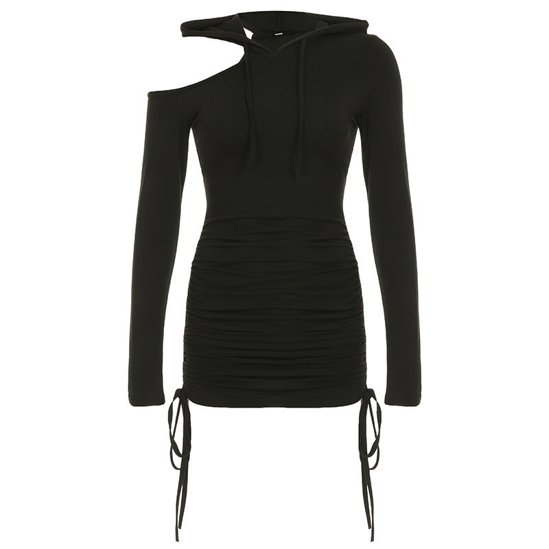 Women's sporty hoodie dress with asymmetrical cut and ruffle details Lune London