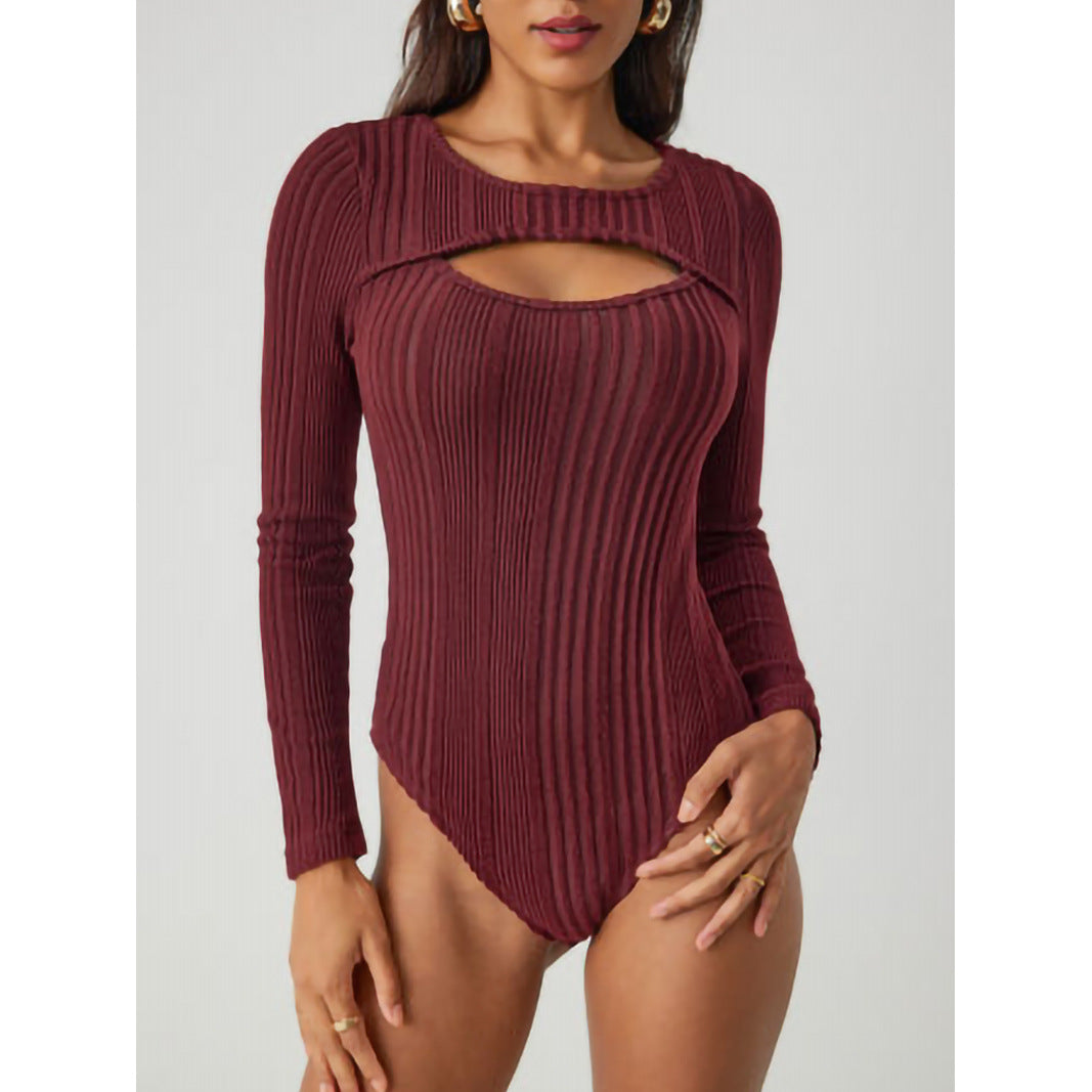 Ladies Rib-Cut-Out Long Sleeves Body Lune London