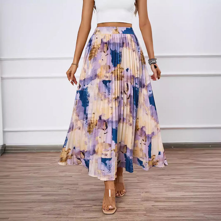 Jupe maxi pour femmes avec détails plissés et design floral Chic & Stil