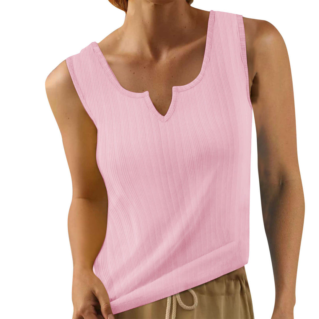 Sleeveless tank top for women with decorative V-neckline and fine ribbed texture Lune London