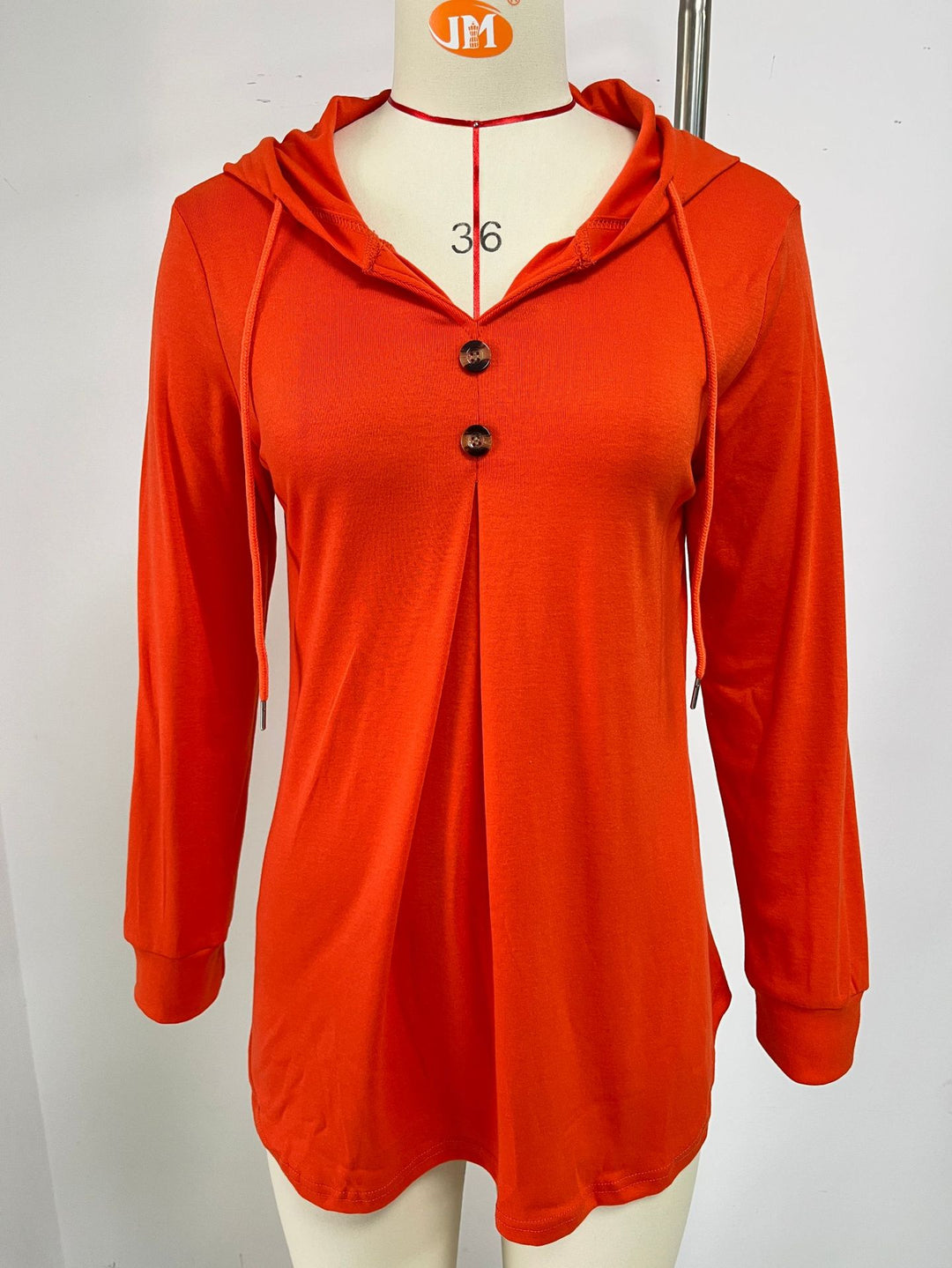 Ladies Viscose Hoodie with button placket and asymmetrical hem Lune London