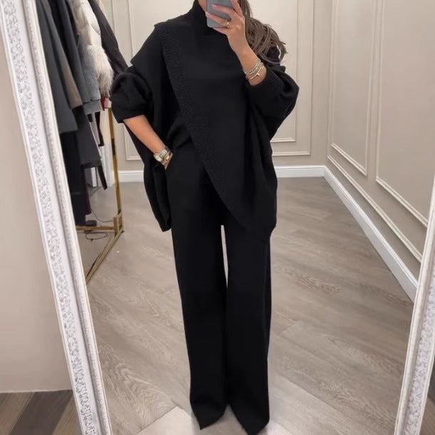 Ensemble en maille confortable pour femmes avec pull oversized et pantalon à jambes larges Chic & Stil