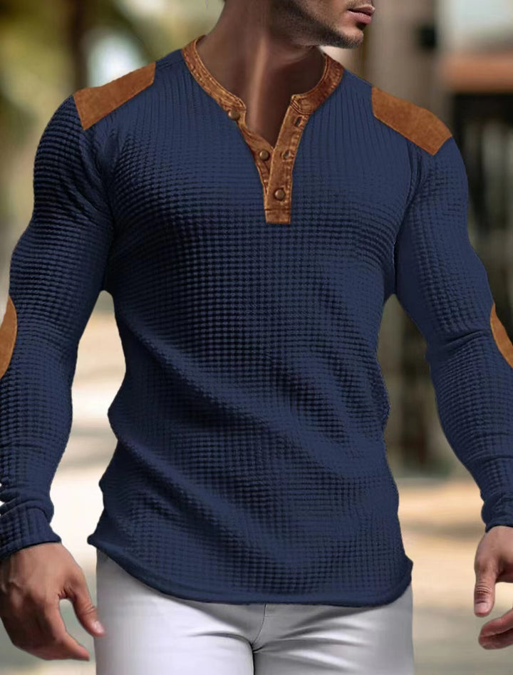 Structured long-sleeve shirt for men with trendy leather applications Lune London
