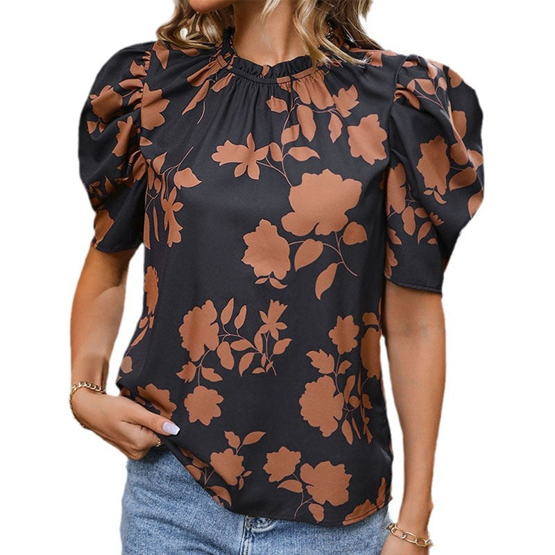 Women Floral Blouse with Puff Sleeves Lune London