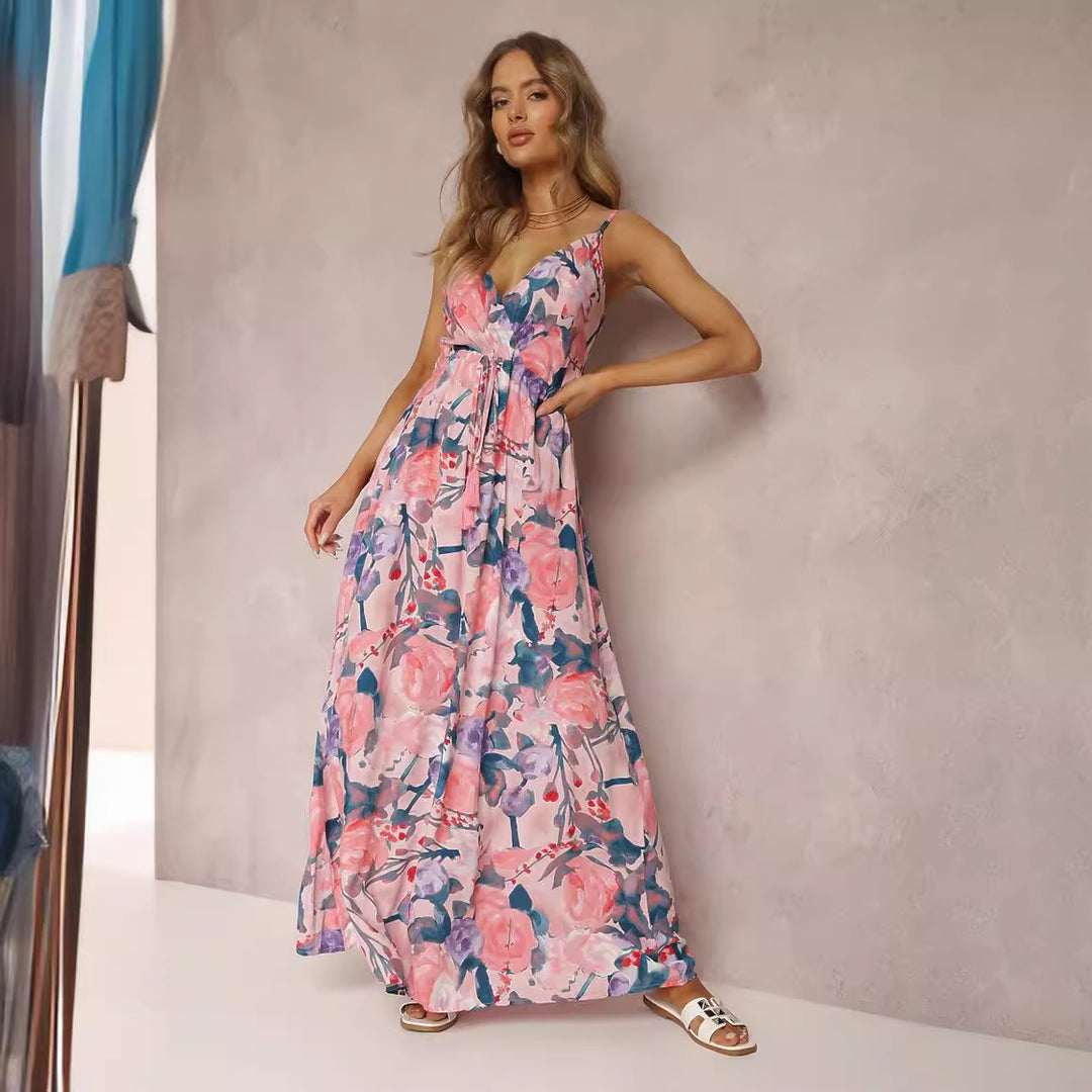 Floral maxi dress for women with tie belt Lune London