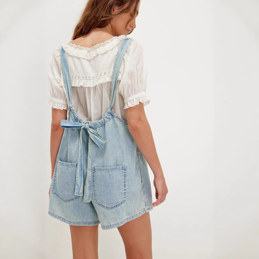 Denim overalls for women with gathered neckline and side pockets Chic & Stil