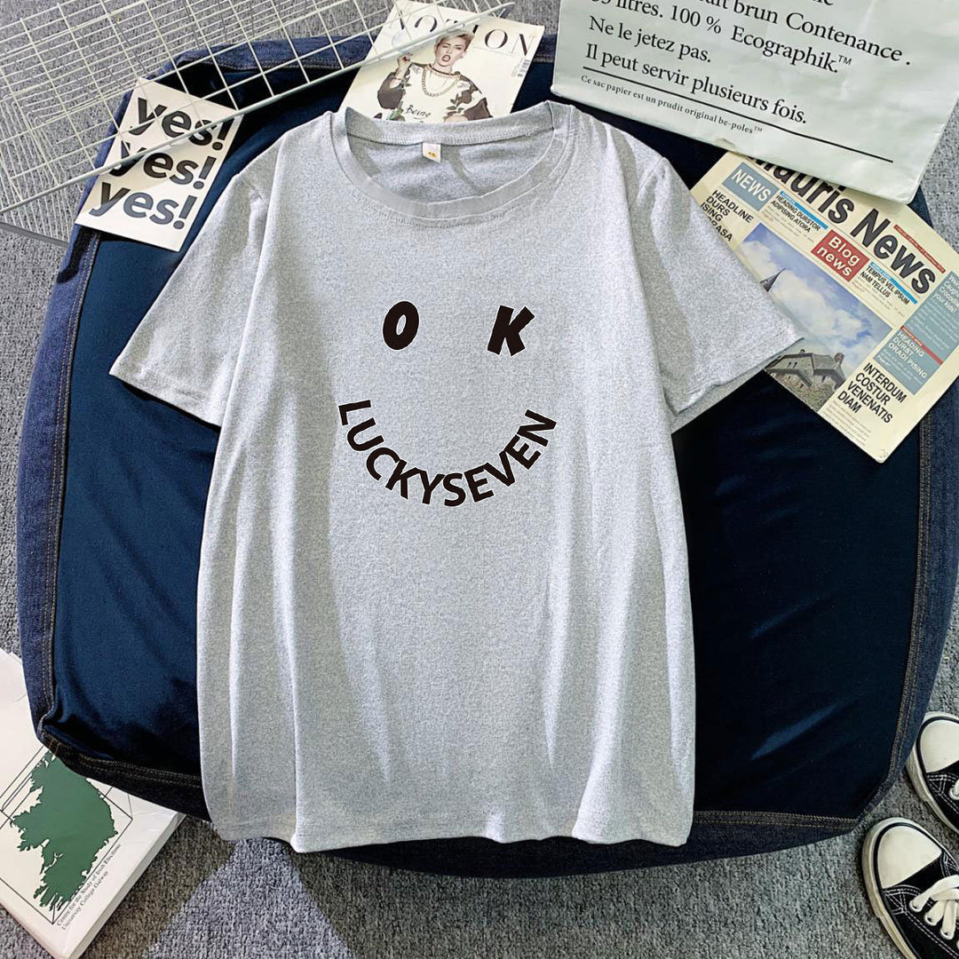 Women's fashionable t-shirt with casual smiley print and high-quality cotton quality Lune London