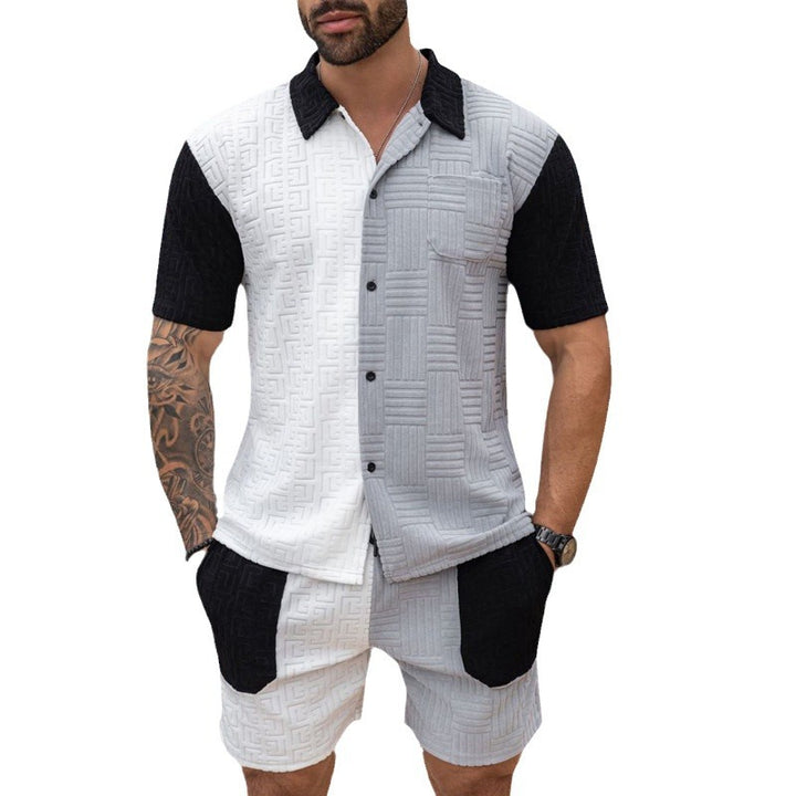 Short sleeve shirt and shorts set for men with artistic structured design Lune London