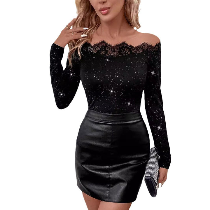 Lune London | Women's Elegant Blouse with Lace Neckline and Glitter Stones