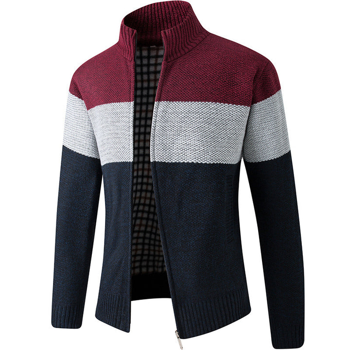 Knitted men's jacket with high collar and striped design Lune London
