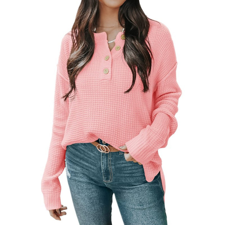 Casual oversized sweater for women with button placket and textured material Lune London