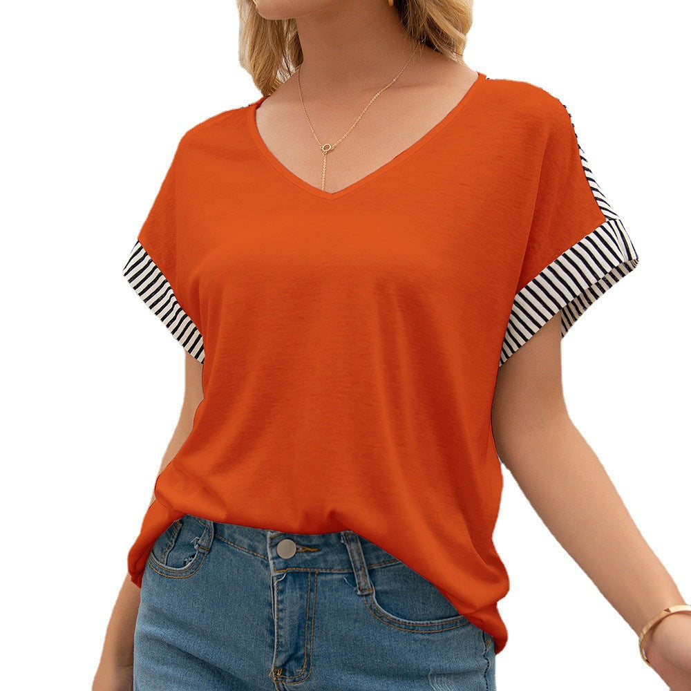 Casual women's T-shirt with a V-neck, striped sleeves, and a loose fit Lune London