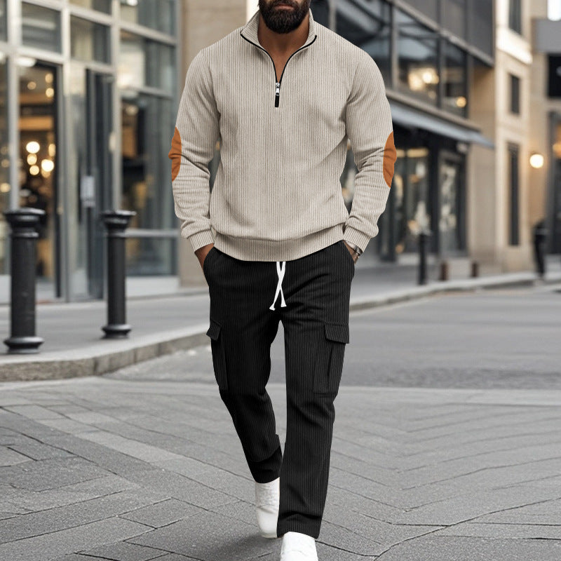 Fashionable men's leisure suit with structured tops and practical cargo pants Lune London