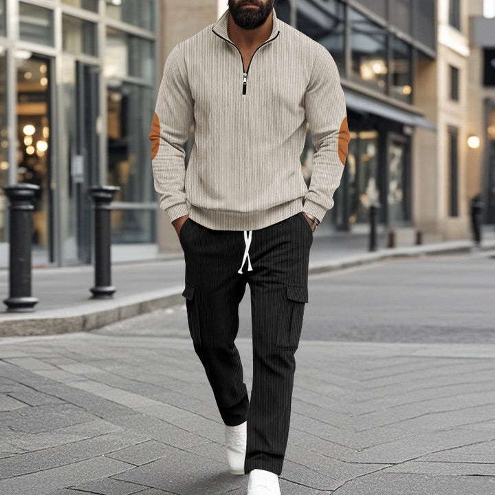 Fashionable men's leisure suit with structured tops and practical cargo pants Lune London