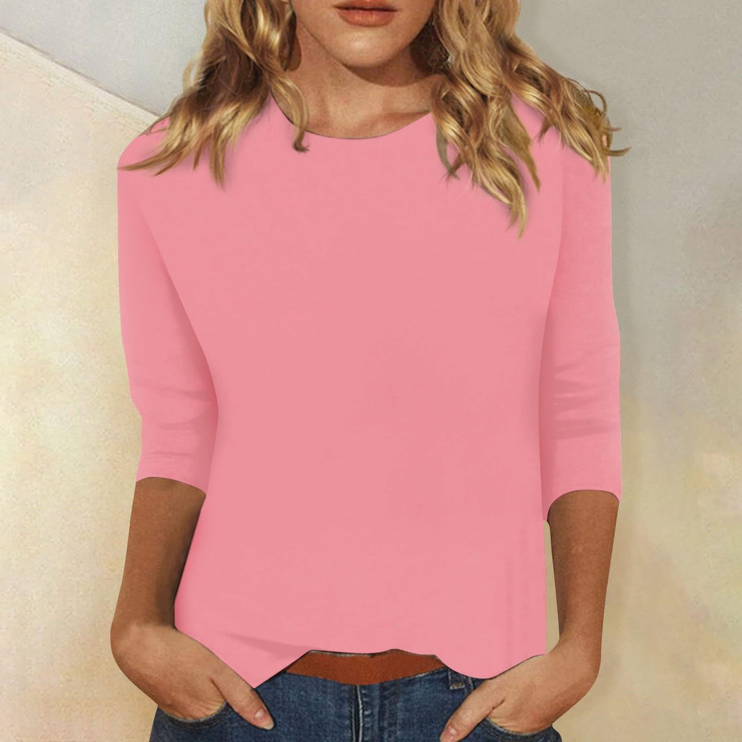 Women's Casual Top with Elegant 3/4 Sleeves and Curved Hem Lune London