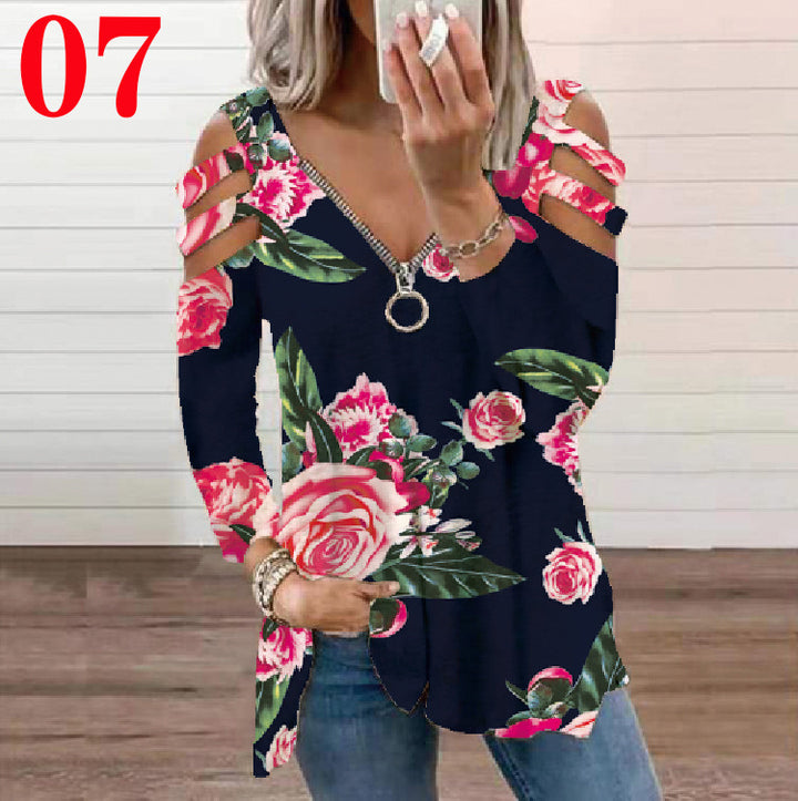 Women's blouse with a floral cutout design and a casual V neck Lune London