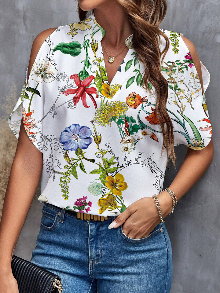 Women's blouse with cold shoulder and floral print Lune London
