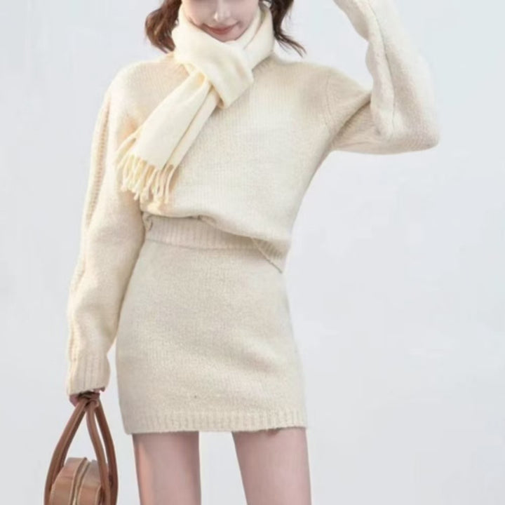 Robe en tricot pour femmes avec col haut et design texturé Chic & Stil
