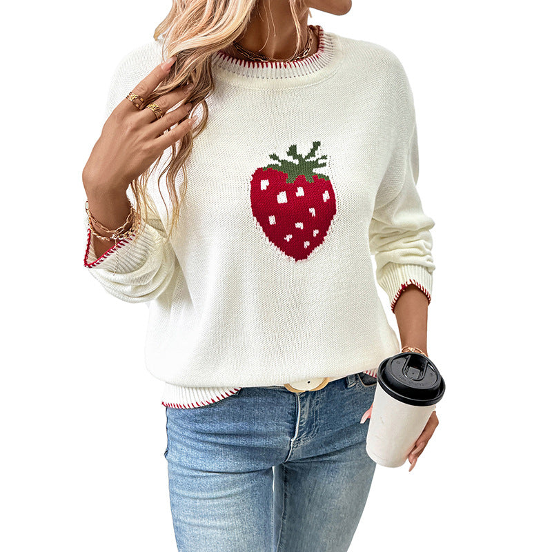 Women's sweater with strawberry pattern and ribbed details Lune London