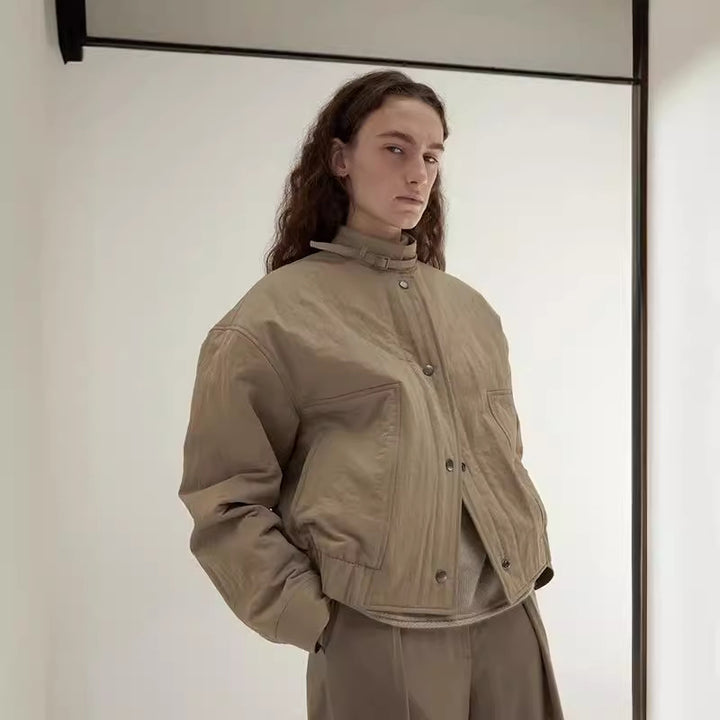 Casual short women's jacket with practical high collar and applied pockets Lune London