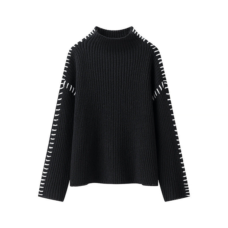 Women’s knitted sweater with high neck and elegant side details Lune London