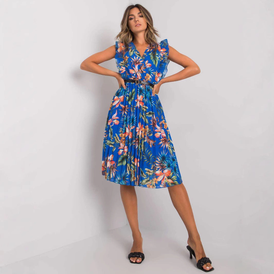 Lune London Floral Pattern Ruffle Midi Dress for Ladies
