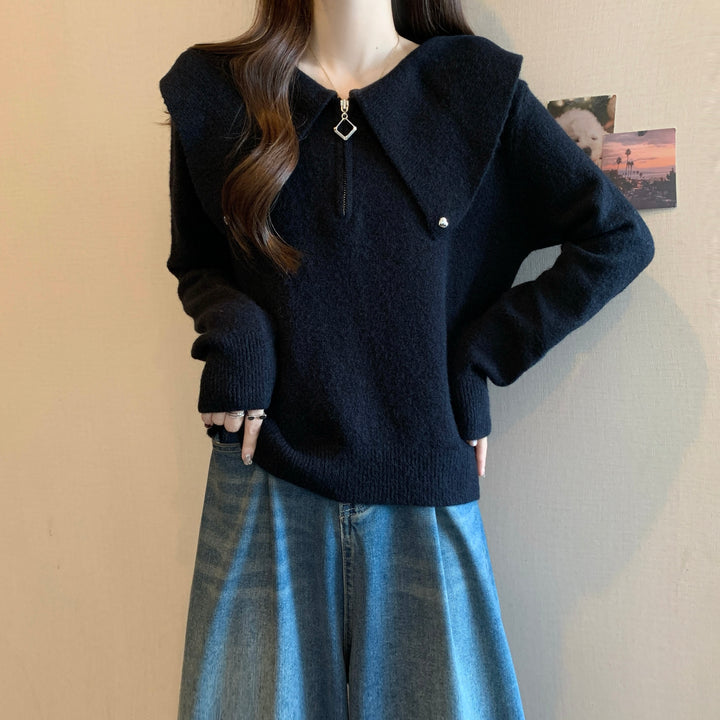 Pull en tricot pour femmes avec col décoratif et fermeture éclair Chic & Stil