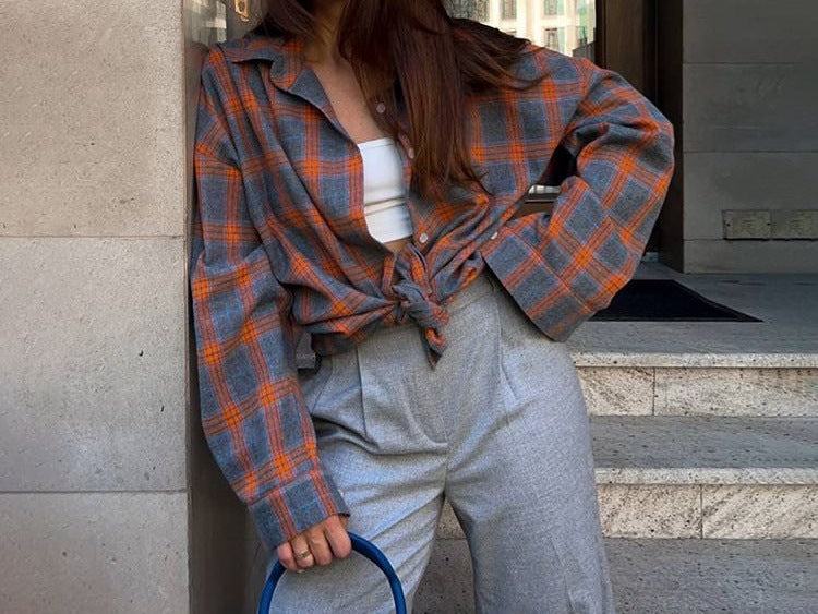 Flannel shirt for women with plaid pattern and relaxed fit Lune London