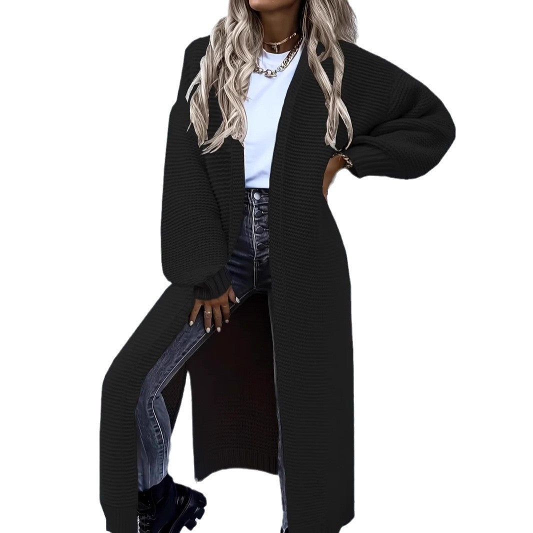 Ladies Long Knit Cardigan with Open Edges Lune London