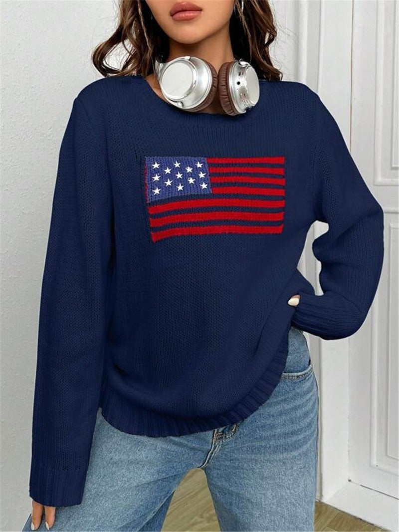 Casual cropped sweater for women with flag pattern and textured knit Lune London