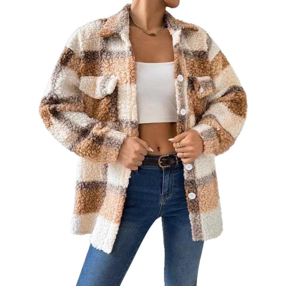 Women's plush overshirt with plaid pattern Lune London
