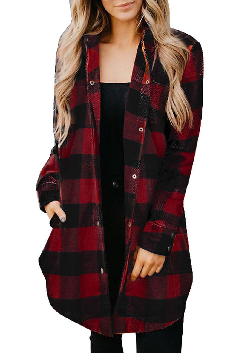 Women's Casual Long Blouse In Check Design with Button Placket Lune London